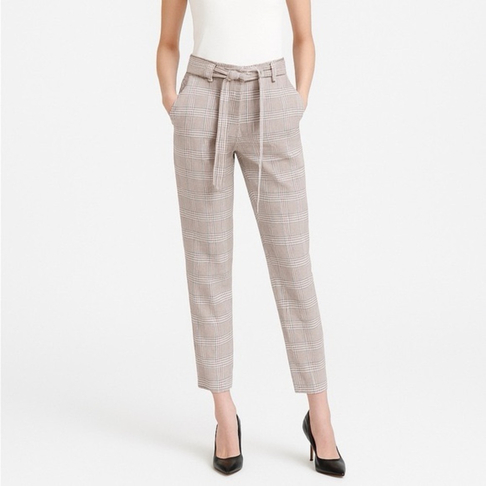 Joie plaid pants tie‎ belt dress pants trousers tan blue size 10